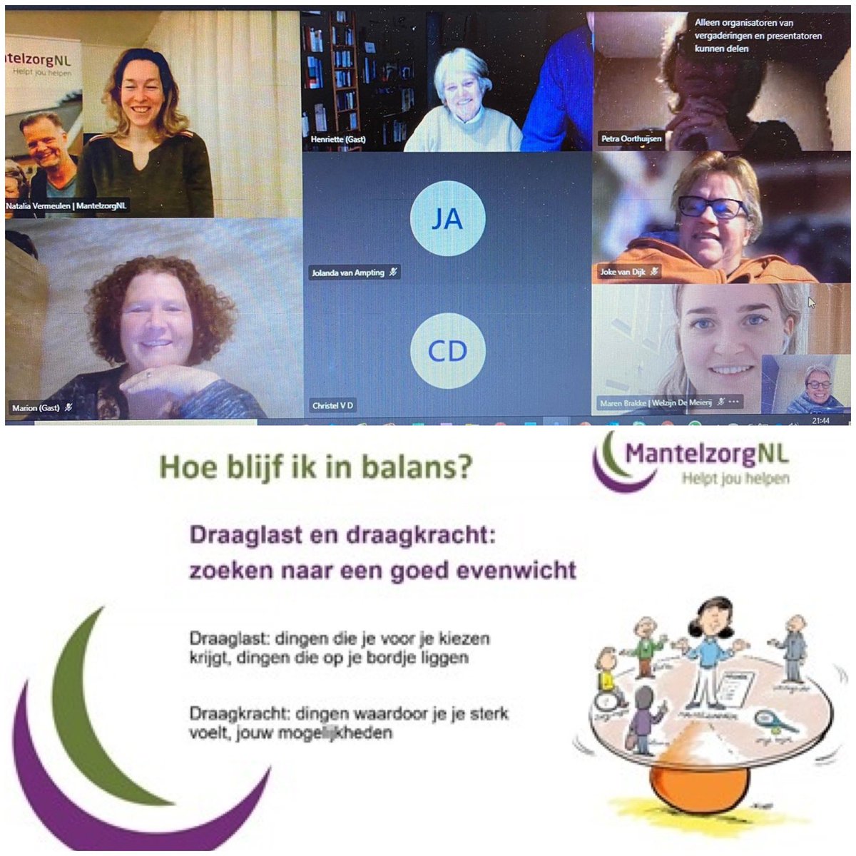 Dat was een inspirerende onlinetraining <a href="/MantelzorgNL/">MantelzorgNL</a> over “werk &amp; mantelzorg-hoe blijf ik in balans” bij Steunpunt Mantelzorg Meierijstad <a href="/WelzijnMeierij/">Welzijn De Meierij</a> @ONSwelzijn Met uitleg over wet en regelgeving &amp; gesprekken die je aan het denken zetten #herkenning #petjeaf 24/7 #altijdaan