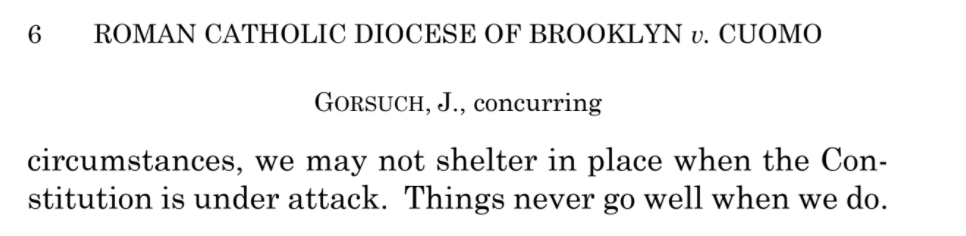 Amazed by how carried away Gorusch gets with his rhetoric in this concurrence. And he seems to forget that since COVID hit in late March he and his colleagues have been conducting hearings—and, I believe, conferences—remotely. They're kind of, you know, sheltering in place.