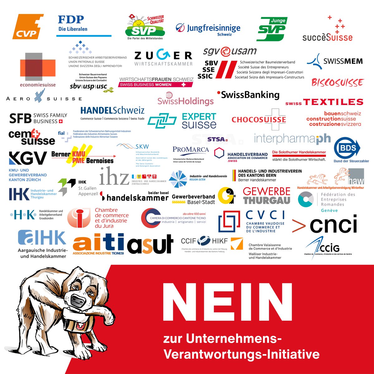 Eine breite Koalition von Verbänden und Parteien sagen Nein zur extremen #UVI und setzen sich für den indirekten Gegenvorschlag von Bundesrat und Parlament ein.

Heute kann noch per A-Post das Nein eingeworfen werden.

leere-versprechen-nein.ch/koalition/