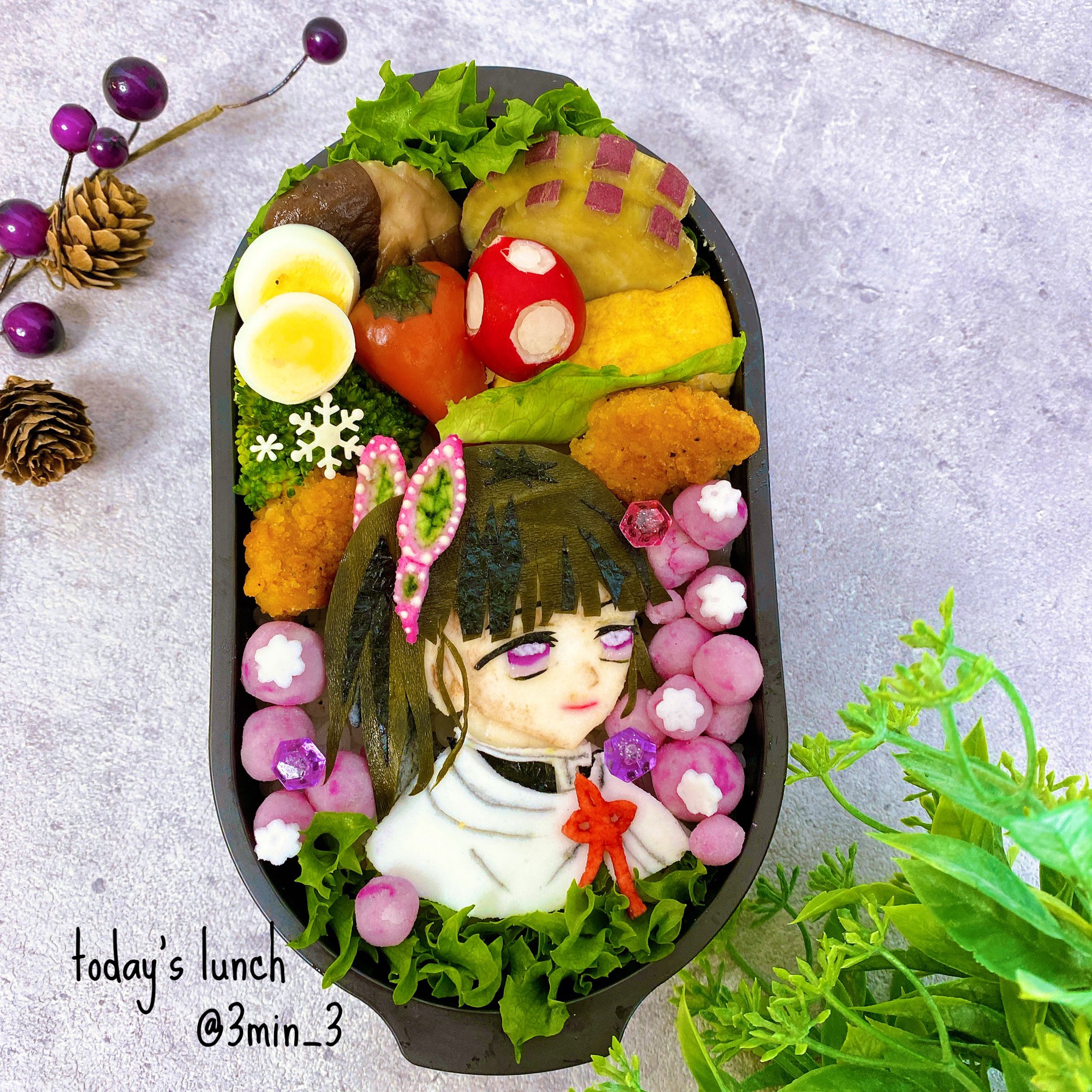 Twitter 上的 みぃ 今日の 旦那弁当 です 胡蝶姉妹 を作ったからには 栗花落カナヲ を作らないとね 鬼滅の刃 鬼滅の刃弁当 鬼滅 鬼滅弁当 はんぺんアート キャラ弁 デコ弁 お昼ごはん お弁当 ランチ ランチボックス 愛妻弁当 鬼滅の刃好き 栗花落