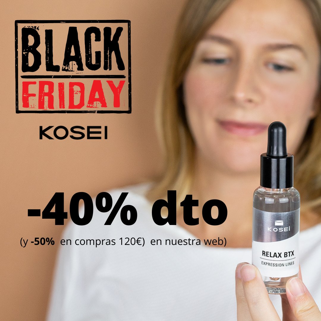 KoseiLab's tweet photo. ＢＬＡＣＫ ＦＲＩＤＡＹ   
 -40% dto en TODA la web 
(-50% en compras sup a 120€) 
¡la mayor oferta de productos KOSEI del año!

(Válido solo para España en nuestra web del 23 al 29 Noviembre de 2020 (23:59h península) o fin existencias) 
https://t.co/fe4cGzCGZI 

#Blackfriday https://t.co/rfLViBcJwG