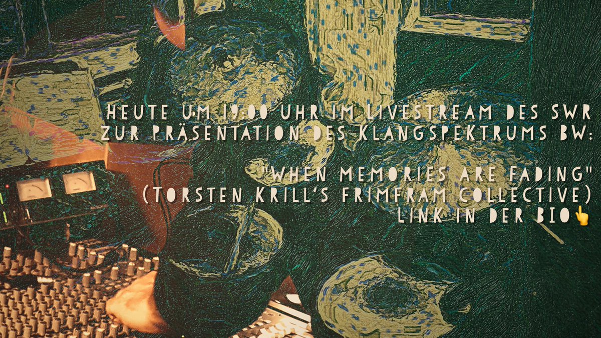 Ich freue mich sehr, dass das Musikvideo meiner Band frimfram collective "When Memories Are Fading" mit einem der Hauptpreise des Klangspektrums BW der <a href="/bwstiftung/">BW Stiftung</a> ausgezeichnet wurde.
Heute um 19:00 im Livestream des SWR:
swr.de/fuer-euch-da 
#musik #frimframcollective