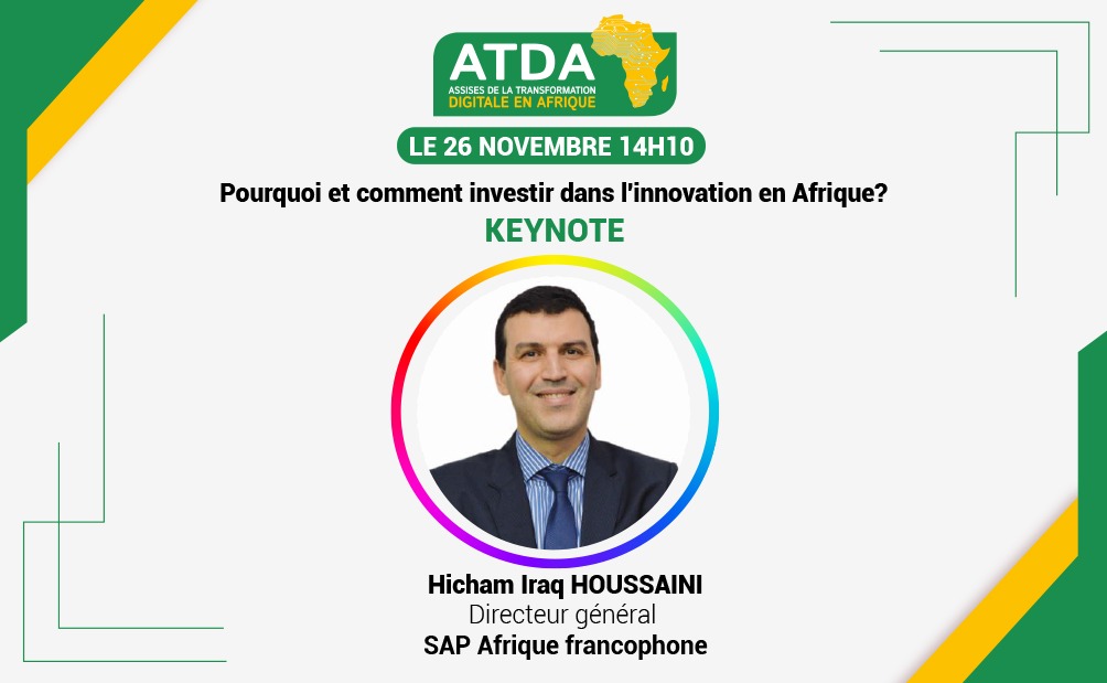 #ATDA2020 #Keynotes 

Sujet : "Pourquoi et comment investir dans l'#Innovation en #Afrique" ⁉️🌍

Avec🎙<a href="/MoustafBenBarka/">Moustapha Ben Barka</a>, Vice-président de @boad_official et Hicham Iraqi HOUSSAINI, Directeur Général de <a href="/SAP/">SAP</a>

Lien de la conférence ⏩ bit.ly/39fCISe

#ATDA #Digital