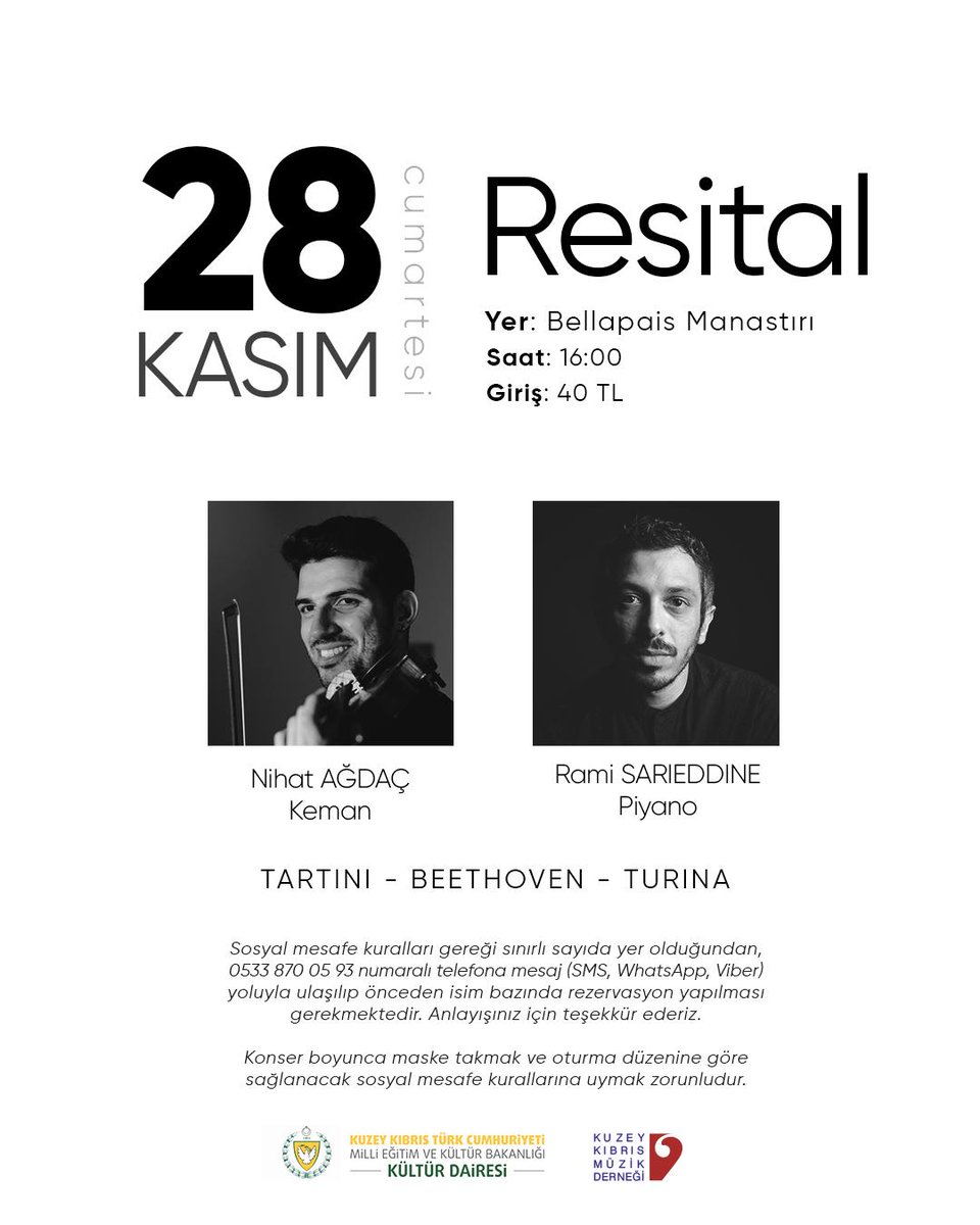28 Kasım günü Bellapais Manastırı'nda gerçekleştirilecek olan Resital'e tüm halkımız davetlidir.