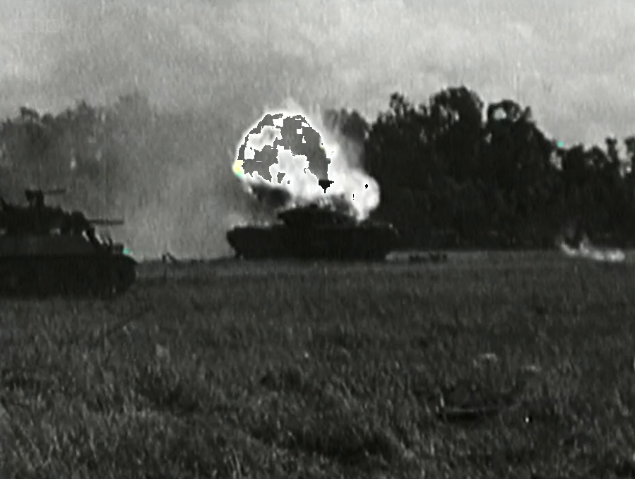 Repeated mournful music of German guns firing and British tanks (Stuarts and Churchills to confuse things) exploding, steadily zooming in.The same shots.Repeated.Zoomed.Instameme.Serving only to entrench vol Luck's fabrication. /40