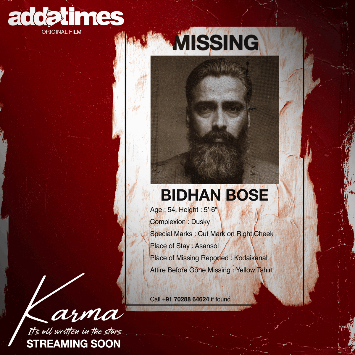 addatimes's tweet photo. "I loved you, right?"
Missing: Bidhan Bose
Who's next?
#Karma, streaming soon.
Riingo Banerjee | Rajiv Mehra | Shaheb | Pritha | Duke | Saoli | Payel | Biswajit | Ankita | Piya | Iman | TALKY Studio
#Karma | #KillingsBeginSoon | #KarmaMissingDiaries https://t.co/DeQb67sSgR