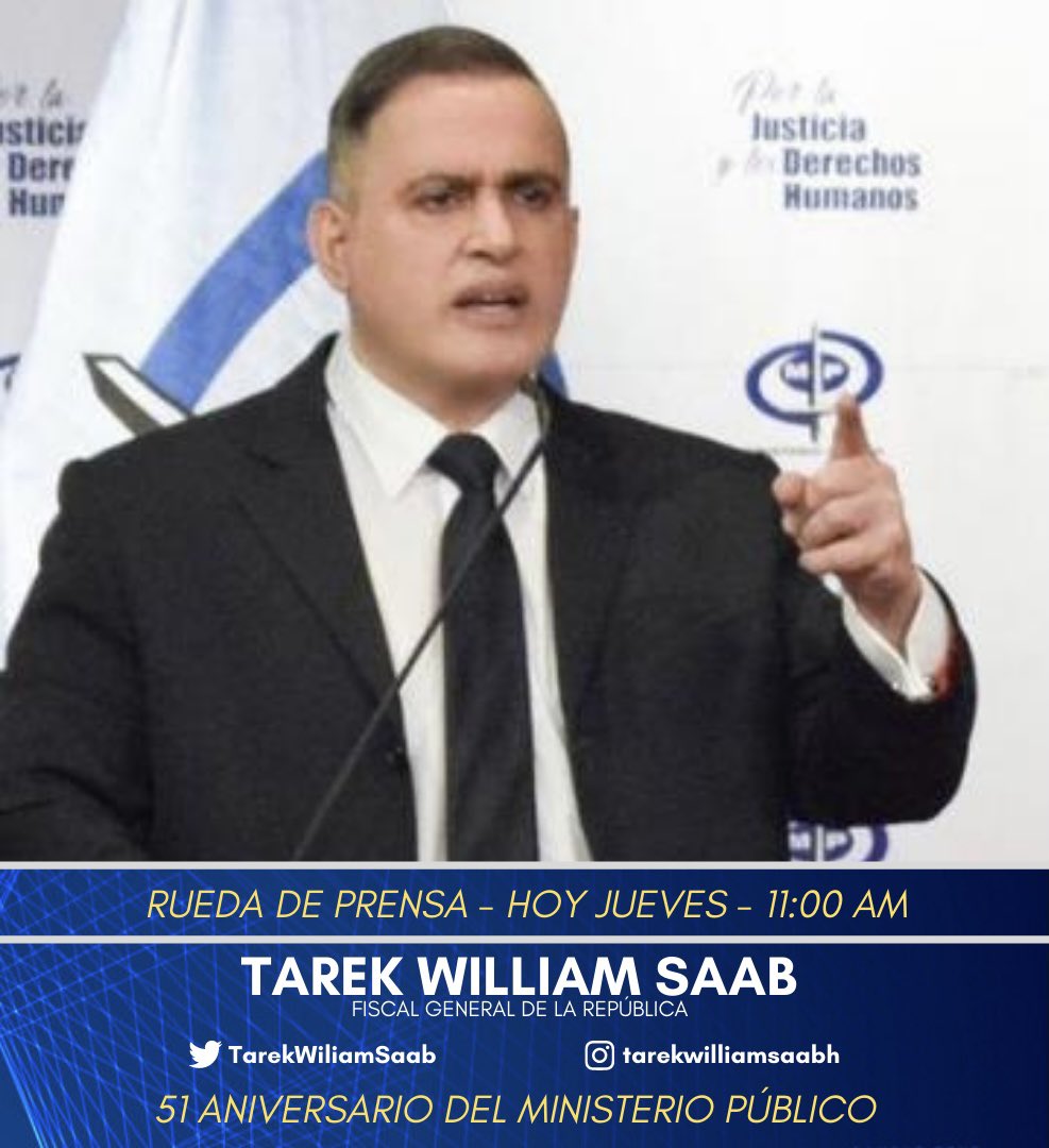 Hoy #26Nov el Fiscal Genera de la República #Venezuela <a href="/TarekWiliamSaab/">Tarek William Saab</a> ofrecerá declaraciones a los medios de comunicación