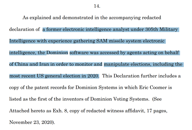 LONG THREADIMPORTANT1)From  @SidneyPowell1’s lawsuit filed in Georgia“… the Dominion software was accessed by agents acting on behalf of China & Iran in order to monitor & manipulate elections, including the most recent US general election in 2020.” https://www.docdroid.com/e3rhDCz/complaint-cj-pearson-v-kemp-11252020-pdf