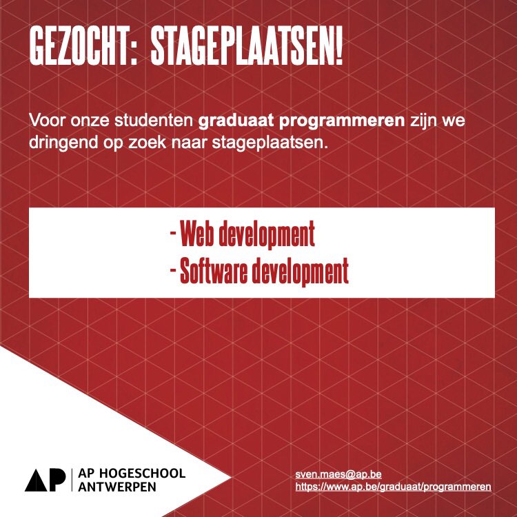 AP_Programmeren's tweet image. Gezocht: stageplaatsen #web #programming #Software #development