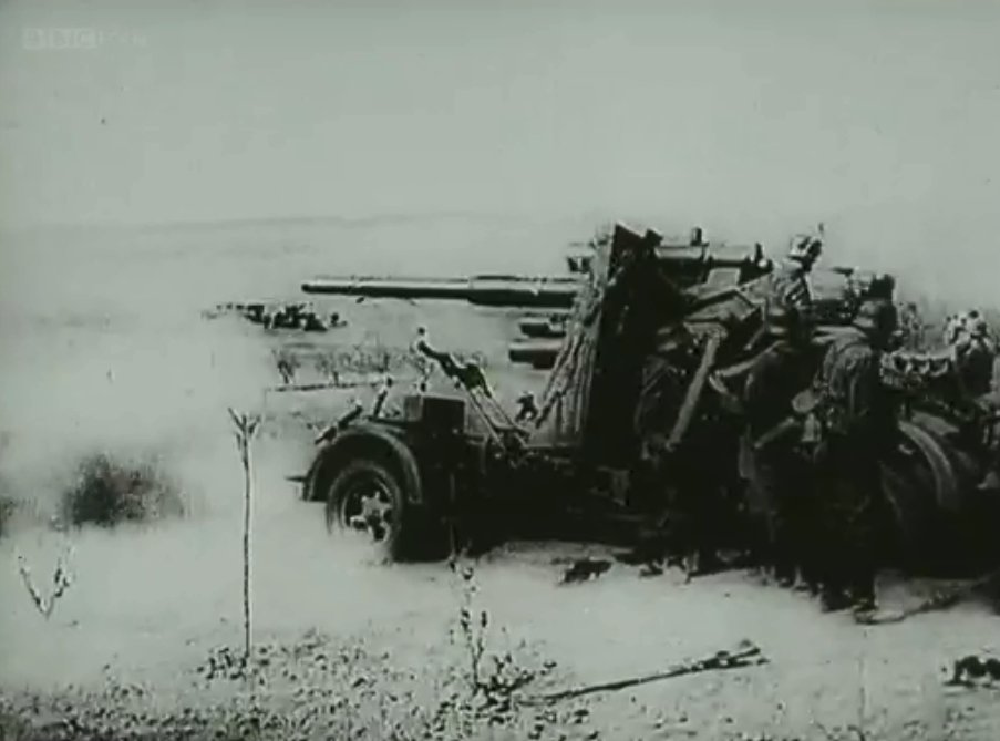 Similar/same stock footage crops up, mostly of 88mm anti-tank guns.This docu has been repeated a lot over the years and such imagery does ingrain into popular memory. /43