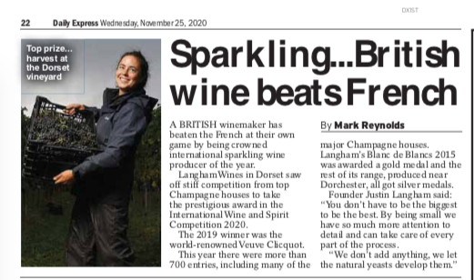 We're pleased to share the success of #Dorset vineyard <a href="/LanghamWinery/">Langham Wine Estate</a> which beat the French at their own game to win the sparkling wine producer of the year. Here's our coverage in <a href="/thetimes/">The Times and The Sunday Times</a> <a href="/Daily_Express/">Daily Express</a>