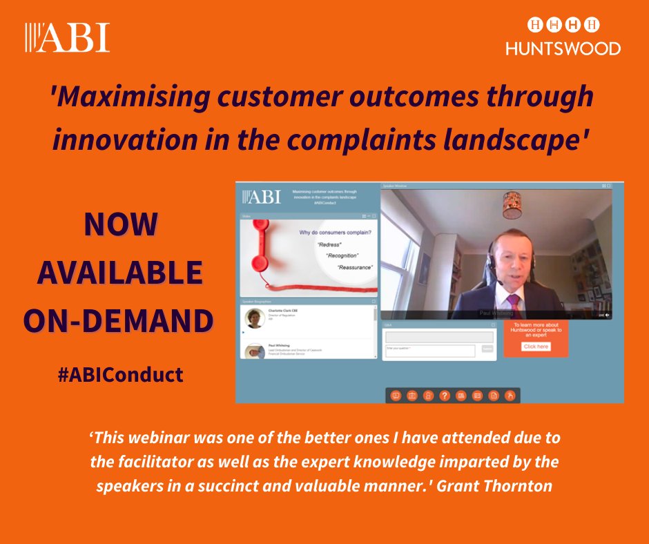 The_ABI_UK's tweet photo. 'Excellent content from keynote speakers &amp; really interesting panel discussion' Co-op Insurance #ABIConduct

Catch up on our event, in partnership with @Huntswood, 'Maximising customer outcomes through innovation in the complaints landscape'. Online now -

https://t.co/fN8ZhpRIKF https://t.co/su3OZz5KVv