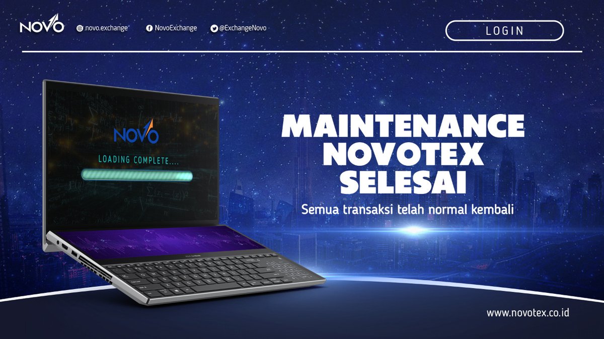 ExchangeNovo's tweet photo. Kami telah selesai melakukan pengerjaan dan pengujian. Tepat pada Jum'at, 27 November 2020 pukul 15.00 WIB Novotex dibuka. Anda dapat melakukan transaksi dengan normal. Mulai dari register member, edit profil, KYC, deposit, trading, dan withdrawal berjalan dengan normal. https://t.co/3JvzYlqC6w