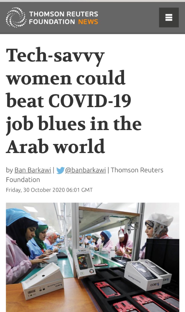 intajICTJO's tweet photo. #Reuters features EFE-Jordan by publishing a story about #Tech_savvy women could beat #COVID19 job blues in the #Arabworld

https://t.co/93iWD1HHBO
#membersNews #WomenEmpowerment #digitalskills #Jordan #ecommerce #DigitalMarketing #womenrights @EFE_jor @TRF_Stories @EFE_Global https://t.co/HtEhEsGPnD