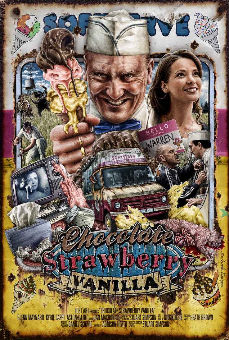 AngusKohm's tweet image. #LateNightLowBudgetHorrorMovie

Chocolate Strawberry Vanilla (2014) by #StuartSimpson

A black comedy about a lonely ice-cream van driver, Warren Thompson, and his unhealthy obsession with television soap starlet, Katey George.

"The Ice Cream Man Is Coming"

#Horror #Comedy