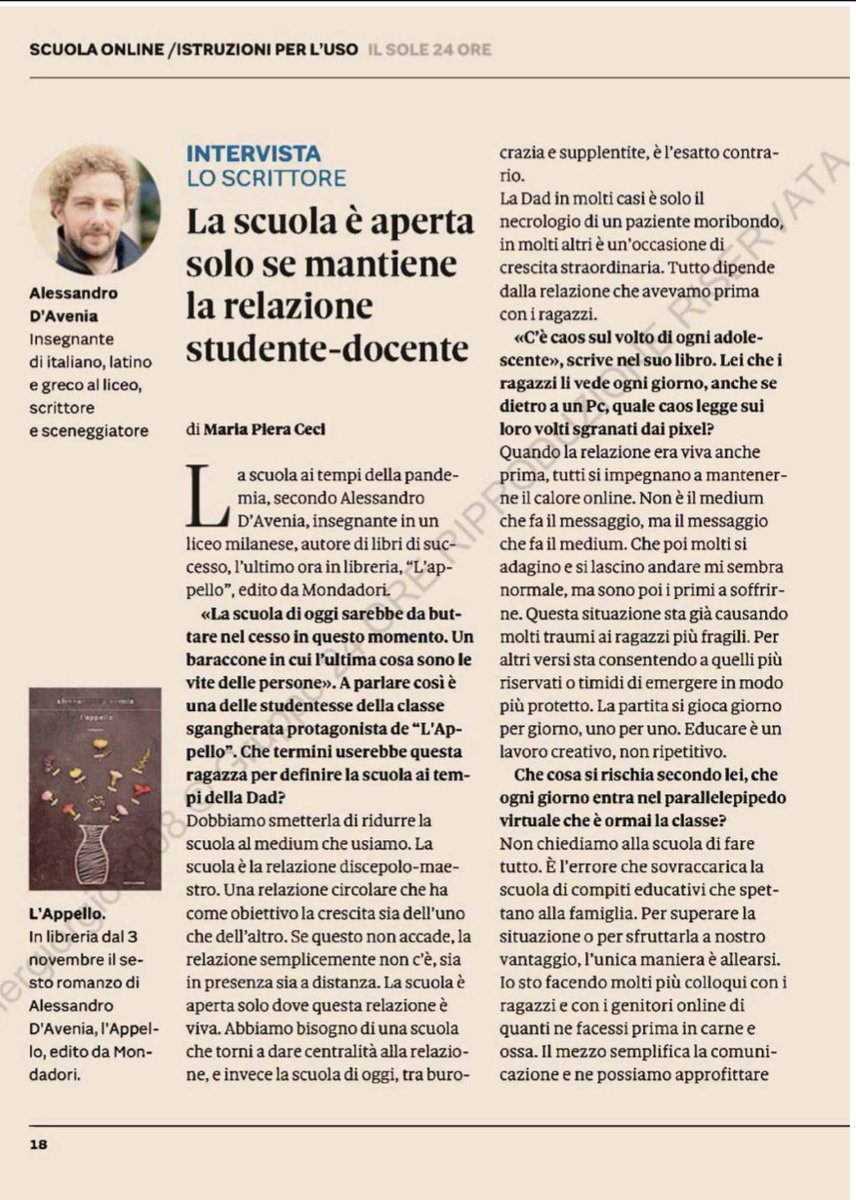 aledavenia's tweet photo. Intervista sul @sole24ore in merito a scuola, Dad e Appello. Senza mezzi termini. 🔥 https://t.co/1SHMCyWIMR