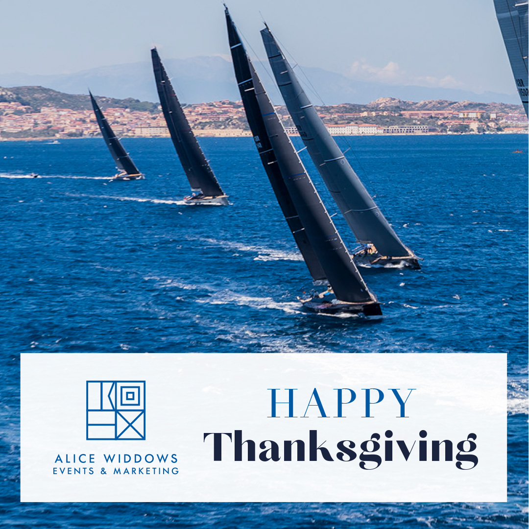 alicewiddows's tweet photo. Wishing a Happy Thanksgiving this year to all our American clients , colleagues and friends in the Superyacht industry both on land and at sea from Alice Widdows Events and Marketing.  🍾

#thanksgiving #gratitude #celebration #superyachtevents #sailing  #superyachts #events https://t.co/8llFYdac2d