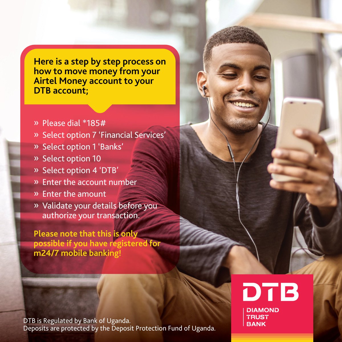 dtb_uganda's tweet photo. Here is a step by step process on how to move money from your Airtel Mobile Money account to your DTB account😜 https://t.co/lJwQC2So6k