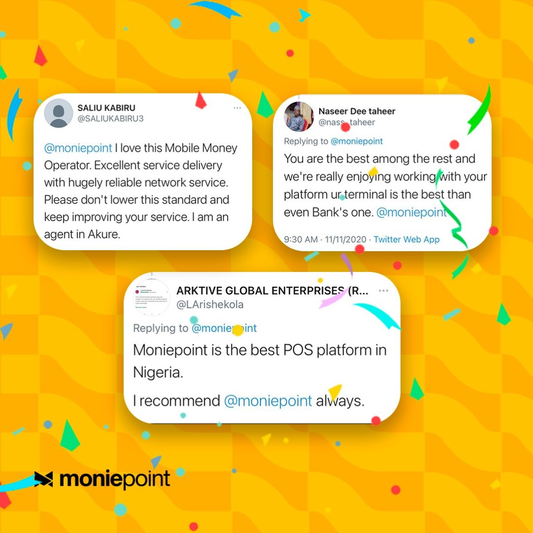 moniepointng's tweet photo. Hello Moniesters,

Thank you for your reviews always.    
- To Become a Moniepoint agent, kindly click on the link in our bio to register. 
- For inquires and further assistance, kindly send a DM. 
We reply to your messages as they come in. https://t.co/9Do1ALwmiR