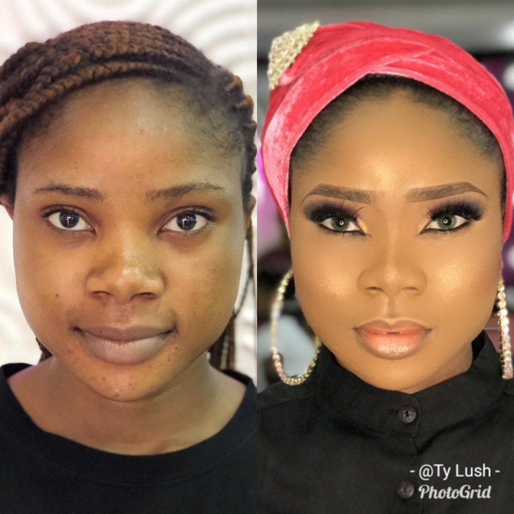 TyLush5's tweet photo. Before and after. Pretty👀 eyes with those lovely contact lenses and doubled lashes.💕brows on fleek. MUA :@TyLush5 
#makeup
#makeuplooks https://t.co/VFiSAjUYiu