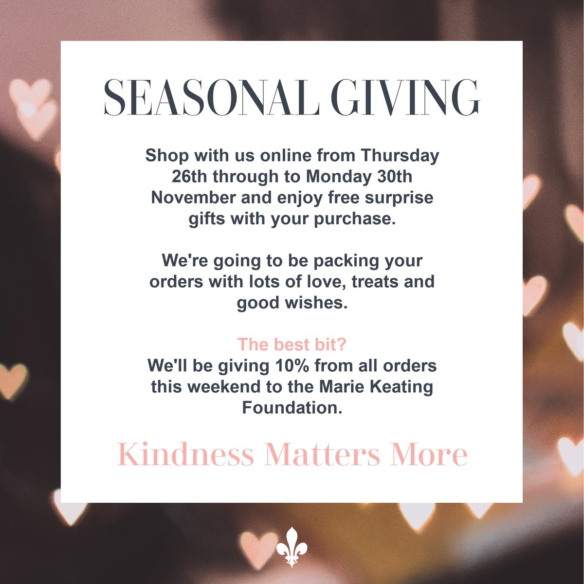 The Clean Beauty Edit (@cleanbeautyedit) on Twitter photo Weāre giving back. Shop with us 26th-30th Nov and enjoy free gifts and surprises with your purchase. Weāre also giving 10% from this period to <a href="/MarieKeating/">Marie Keating Foundation</a> ā¤ļø
thecleanbeautyedit.com
#betterfriday #GreenFriday #givingback #KindnessMatters #shoplocalireland Weāre giving back. Shop with us 26th-30th Nov and enjoy free gifts and surprises with your purchase. Weāre also giving 10% from this period to <a href="/MarieKeating/">Marie Keating Foundation</a> ā¤ļø
thecleanbeautyedit.com
#betterfriday #GreenFriday #givingback #KindnessMatters #shoplocalireland