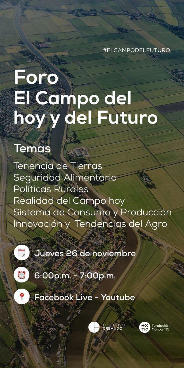 ereyes878's tweet photo. los invitamos a que se conecten este Jueves 26 de Noviembre a las 6pm a nuestro primer foro sobre el Campo de hoy y del futuro en alianza con @masxtic. #somoscolectivocreando #creadores #masxtic #agro #campo #economía #colombia #tecnología #innovación @PromarSustain https://t.co/kIg1yljkpD