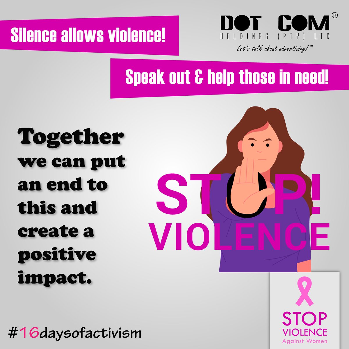 DotcomHoldings's tweet photo. Break the silence! Say NO to violence! ✋Violence against women in all its forms is a human rights violation! Together we can put an end to this. #16daysofactivism #equality #women #womenempowerment #womensrights #woman #GenderBasedViolence https://t.co/rS44kRKz56