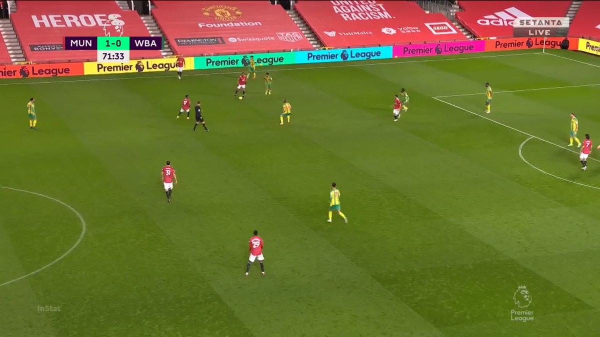 Martial drives from the left and does well passing defenders and releasing to Bruno. Cavani immediately makes a run and Bruno plays a beautifully weighted ball to Cavani. Blocked however but it was great play.  #MUFC