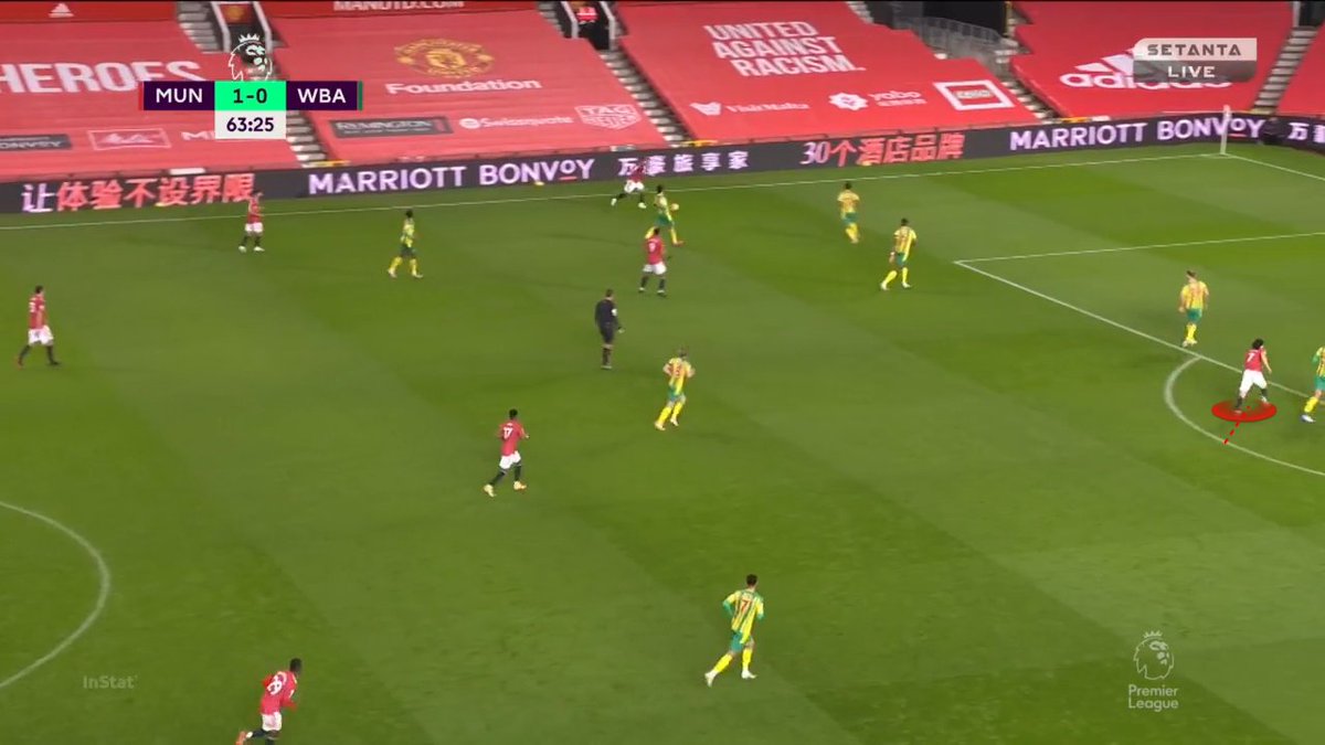 Cavani is very clever with his runs and movement. He dummied the defender here with a faint then a change of direction. He got the better of the defender. The presence in the box though is world class.  #MUFC