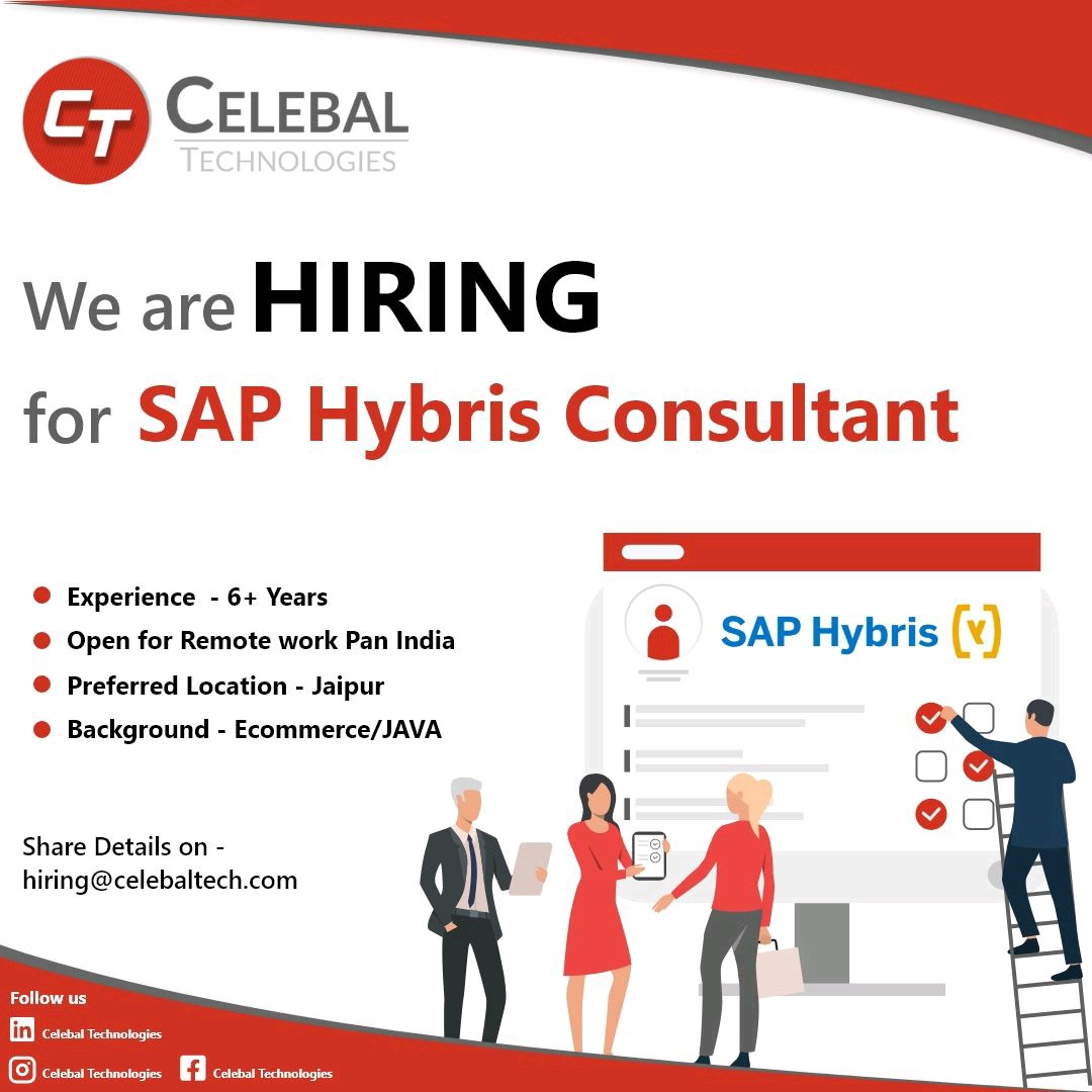 Ersulabh's tweet image. Hi All , Greeting from @celebaltech
We are hiring Hybris Consultant.
Come join the leading Hybris Practice Company and become part of this wonderful family . #hybris #hybrisconsultant #hybrisdeveloper #saphybris #hybrisecommerce #hybrisrole #hybrisjobs #hybrishiring #hiring