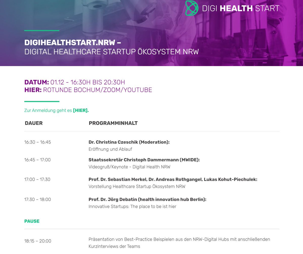 TKinNW's tweet photo. #SaveTheDate: 1. Dezember - Kick-off DIGITAL HEALTHCARE STARTUP ÖKOSYSTEM NRW - Referenten u.a. Staatssek. C. Dammermann @DWNRW, Prof. J. Debatin @hih2025 und #TKinNW Digital-Experte H. Vogelsang https://t.co/q2W5CYDqla @ztg_nrw, @ruhrunibochum, @UniklinikDUS, @Worldfactory_BO https://t.co/m2duvh0985