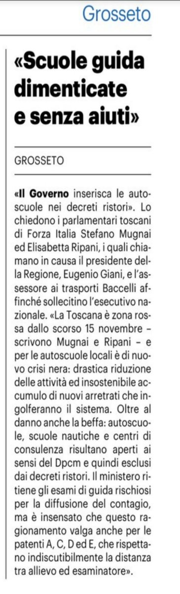 BettaRipani's tweet photo. Crisi del settore #Autoscuole in #Toscana:
❌ Esami di guida sospesi in zona rossa❗
❌ Esclusione del comparto dai decreti Ristori❗
Il nostro commento oggi su @NazioneGrosseto 🗞️📰
@stefano_mugnai
@FI_Toscana @GruppoFICamera https://t.co/wxQ7vUbwv2