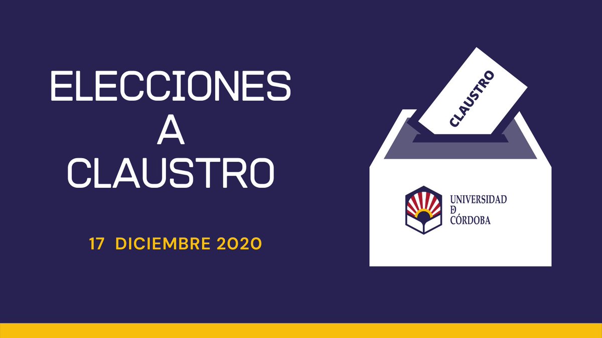 #UNIVERSIDAD | 🗓️ El 17 de diciembre  se celebrarán elecciones al #Claustro de la UCO, máximo órgano de representación de la #comunidaduniversitaria. 

¡Último día para presentar tu candidatura!

+ Info: uco.es/elecciones2020