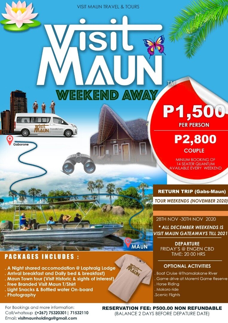 visitmaun's tweet image. #VisitMaunWeekendAway Quantum🚐 departs 💨 TOMORROW (FRIDAY 27TH NOVEMBER 2020) at 8pm for Maun!

Have you secured your space &amp;amp; are you going with us? 🤔. Call @visitmaun NOW on +267 75 320 301 for that booking &amp;amp; come experience #VisitMaunWeekendAway this weekend.
#VisitMaun
