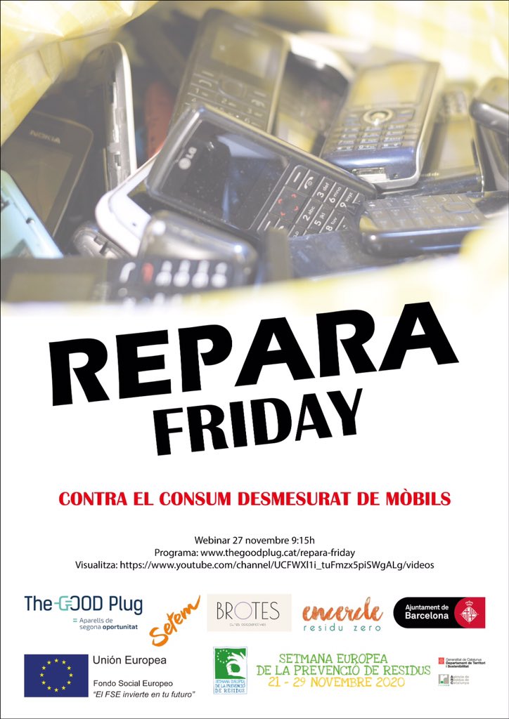 Repara Friday
Webinar contra el consum desmesurat de mòbils
🗓 27 novembre
🕞 09:15h
📍youtube.com/channel/UCFWXl…
Més info: thegoodplug.com