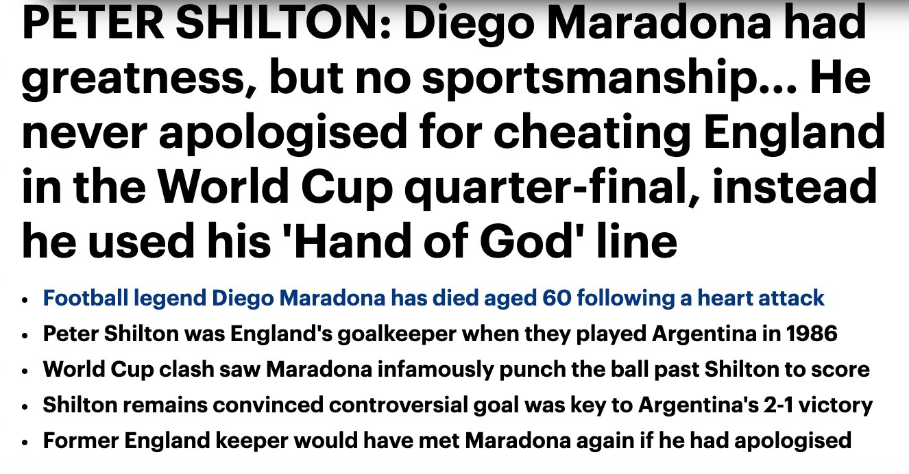 Melissa Reddy On Twitter To Quote Maradona Shilton You Think You Are The Hero The Honest Shilton Tell Me If The Ball Crossed Just Over The Line And You Swept It Away