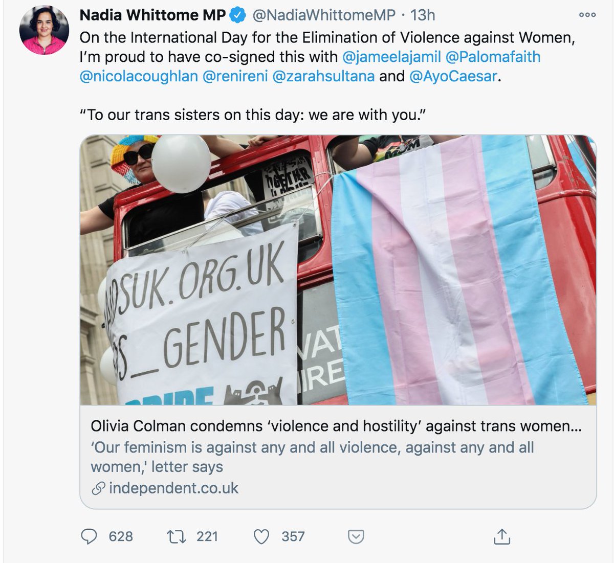'On this, the day for the elimination of patriarchal violence against women, we, the good maidens, affirm our commitment to the first rule of patriarchy: female people must never be allowed to centre their own needs, experience, or interests because other people matter more.'