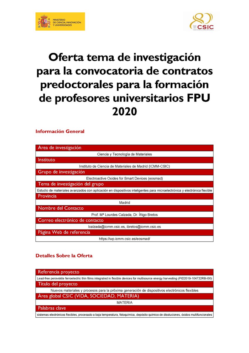 inigobretos's tweet photo. ¿Te ves fuerte para conseguir una ayuda #FPU2020 con la que realizar tu tesis doctoral? ¿Te gustaría investigar en el @CSIC #EOSMAD sobre una temática relacionada con la #ElectrónicaFlexible? ⚗️🧪🦾📱💻⚡
Trato hecho: échale un ojo a esto ⬇️
@DPE_CSIC #BeCSIC @icmmcsic https://t.co/TvQa5p2CVW