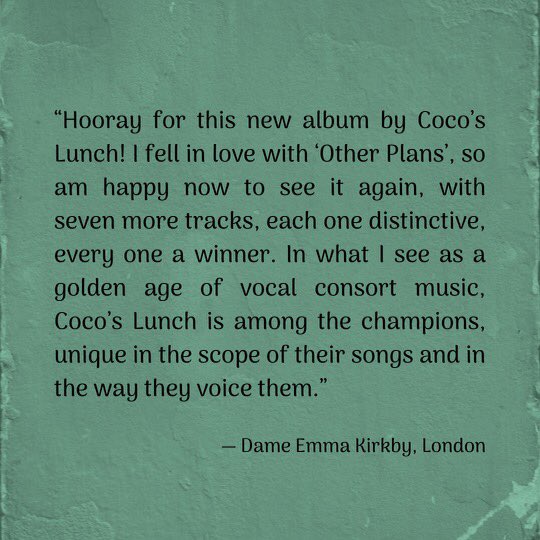 Some lovely words from the legendary Dame Emma Kirkby! 🙏🙏 about the new album from <a href="/cocoslunch/">Coco's Lunch</a> ☀️ Out now on all platforms 🧡