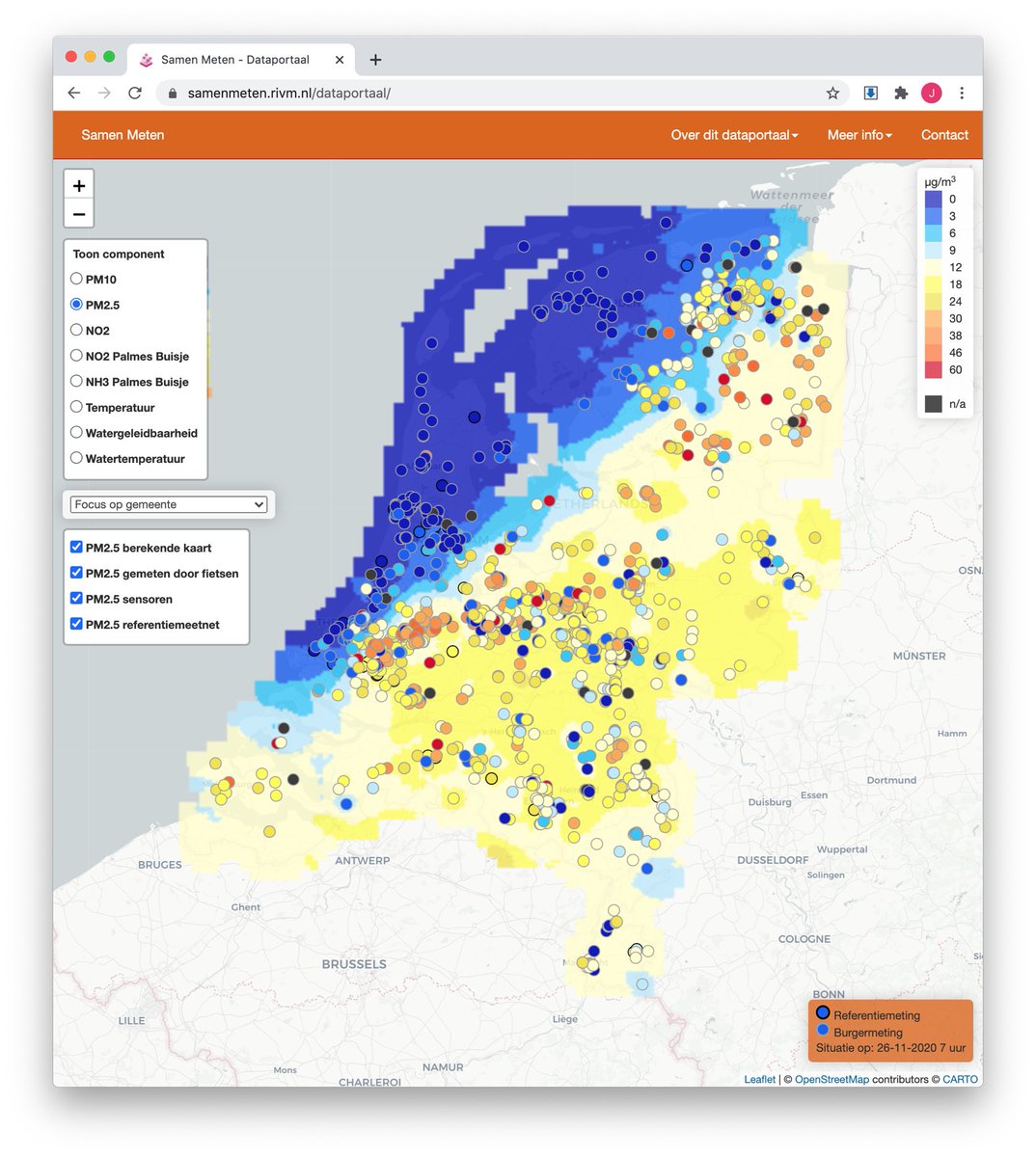 Kijk nu toch eens hoe mooi en gedetailleerd de #sensoren op samenmeten.rivm.nl een complexe #fijnstof situatie in kaart brengen! #luchtkwaliteit #citizenscience