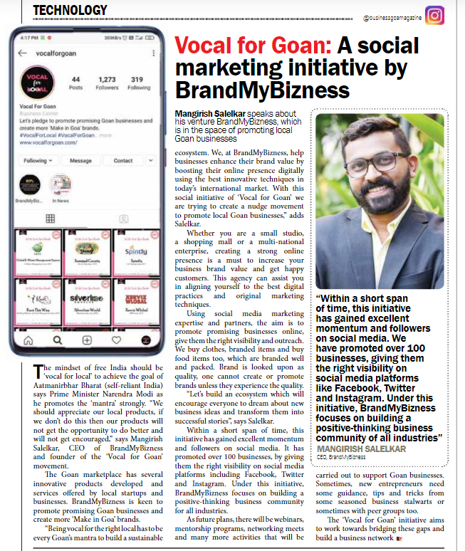 VocalForGoan's tweet photo. We're so excited to be featured on the recent issue of @business_goa Magazine! It has been an excellent experience so far, to be associated with so many amazing Goan entrepreneurs who create, evolve, and overcome. We are proud of every business we have highlighted!
#VocalForGoan https://t.co/D8PCywupER