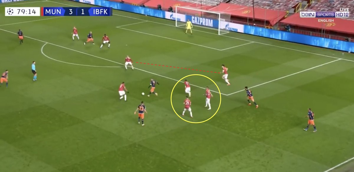 9. Positional Discipline. Far too often MUN, especially the double pivot, drifted or dragged to the ball and as a result, IBSK had space to attack.Look at the 3 players IBSK were able to drag and bypass and the distance between VDB and Maguire. Enough space to make a shot.