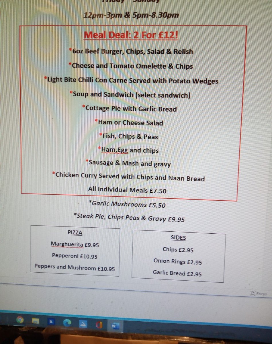 We are open for food and drink on Saturday and Sunday from 12-3 pm and 5 to 8pm.  Come and join us for a bite to eat.