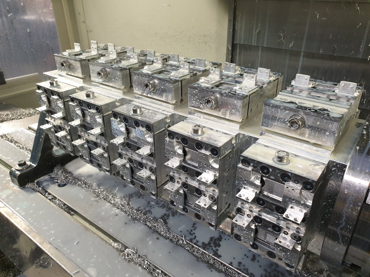 Large batch machining on our tombstone. #ukmfg #ukeng #supportukmfg #ukmanufacturing #cncengineering #gbmfg <a href="/HaasUK/">Haas Automation</a>  <a href="/MadeinBritainGB/">Made in Britain</a>