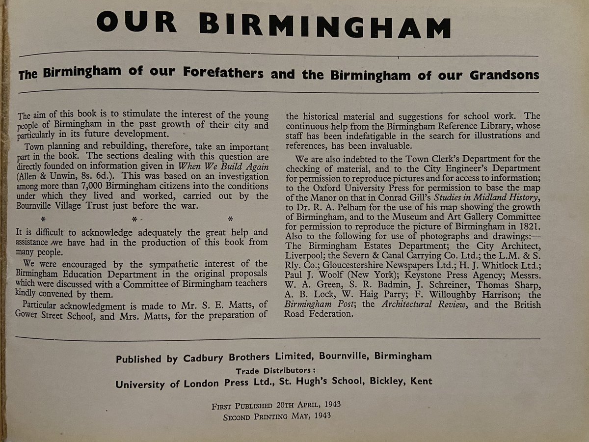 jezc's tweet photo. Picked up amazing array of Birmingham local history books from a friends house the other day. These two were published by the Cadbury Brothers. 1st edition published 1943 2nd Ed 1950. Fascinating reading & approach to urban planning with input of schools & children #brumhistory https://t.co/sEWSxMER4H