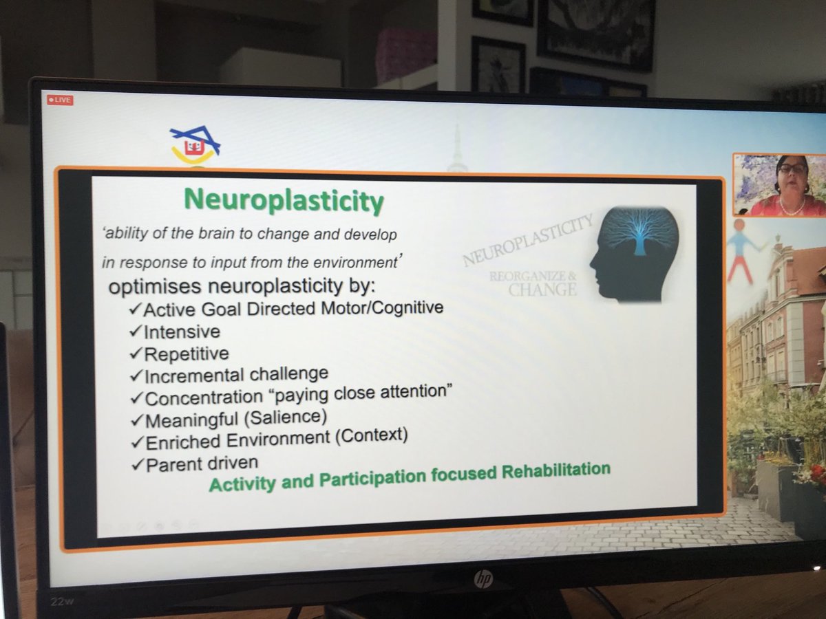 cgmelig's tweet photo. Strong message by Prof Roslyn Boyd about active ingredients to optimize #neuroplasticity in #rehabilitation. Intensity, repetition, parent-involvement, goal-directed in meaningful context.. how are we doing in daily clinical practice? ⁦@EACDtweet⁩ https://t.co/iTYeUZL2VH
