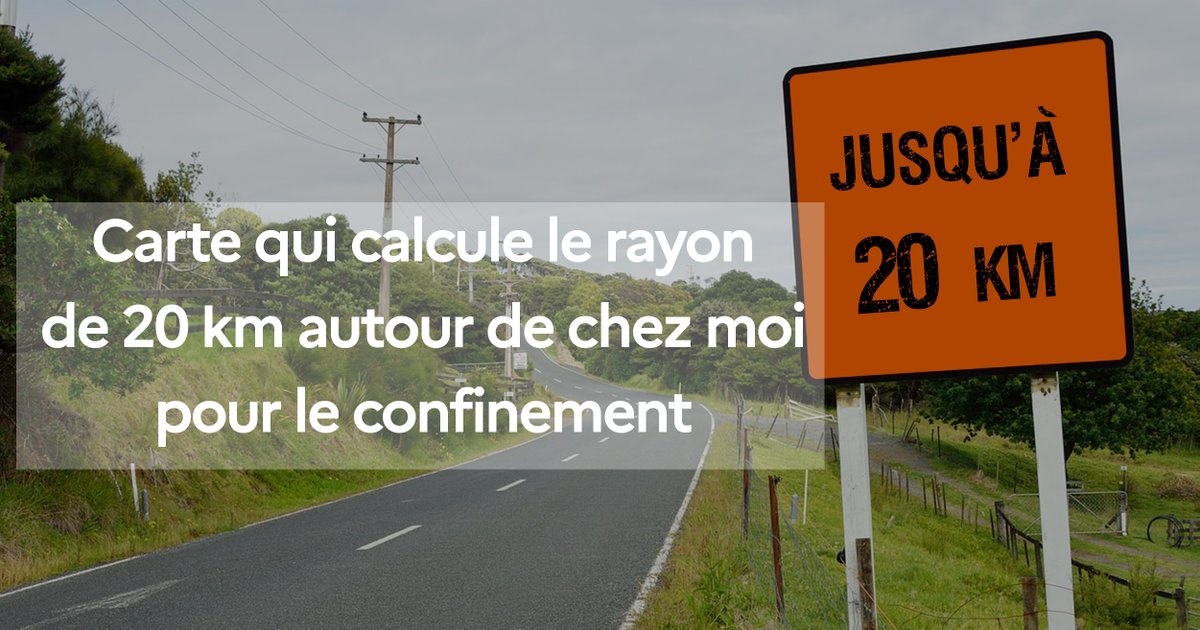 #PrenezSoinDeVous  #COVID19 
➡️La carte qui calcule le rayon de 20 km autour de chez vous dans le cadre du confinement. 
 cascoronavirus.fr/carte-rayon-20…