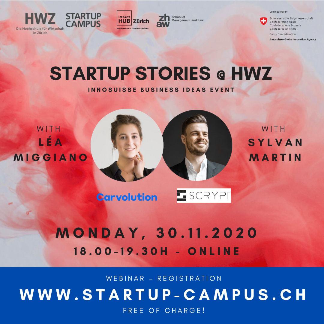 💥 Scrypt COO, Sylvan Martin and Co-Founder of <a href="/Carvolution_AG/">Carvolution | Das Auto-Abo.</a>, Léa Miggiano will share their exciting entrepreneurial stories 🔥 in a free webinar next Monday, November 30, at <a href="/StartupCampusCH/">Startup Campus</a>

➡️ Join this thrilling discussion now: bit.ly/2JdzST1

#Innovation #Startup