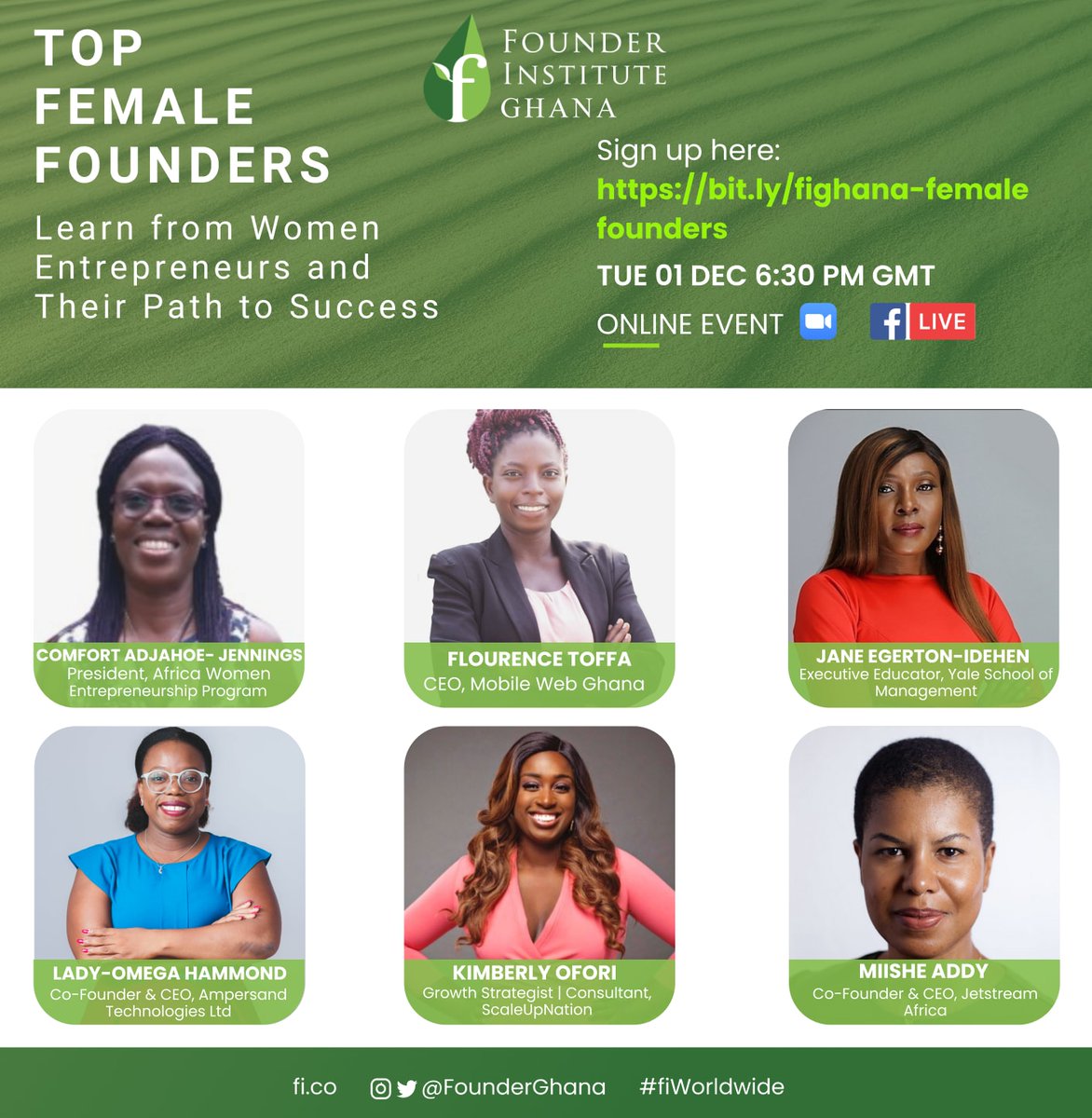 Top Founding Females share their #entrepreneurial journey, inc challenges they faced. 

Essential for anyone starting out in #entrepreneurship, as it can be stressful, &amp; lonely, with new challenges daily.

Time: Tue 01 Dec, 6.30pm

Register: bit.ly/fighana-female…

#FIworldwide