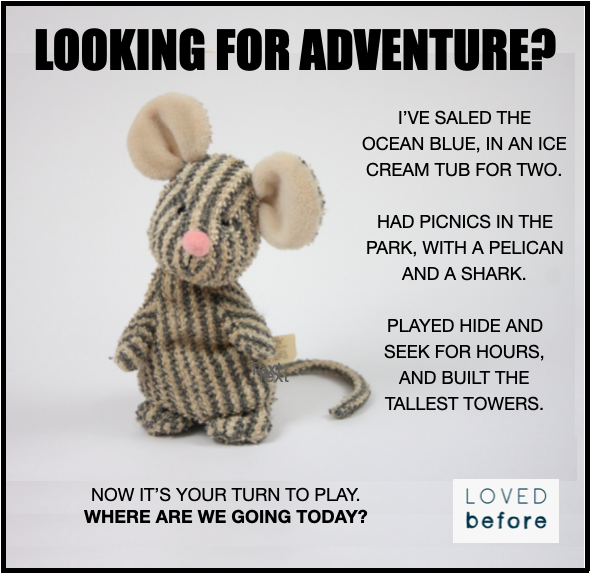 Copy_Bee's tweet image. Want a new friend to go on adventures with?
One Minute Brief of the Day: Create posters to encourage use of the @LovedBefore_  soft toy adoption agency! #LovedBefore @OneMinuteBriefs